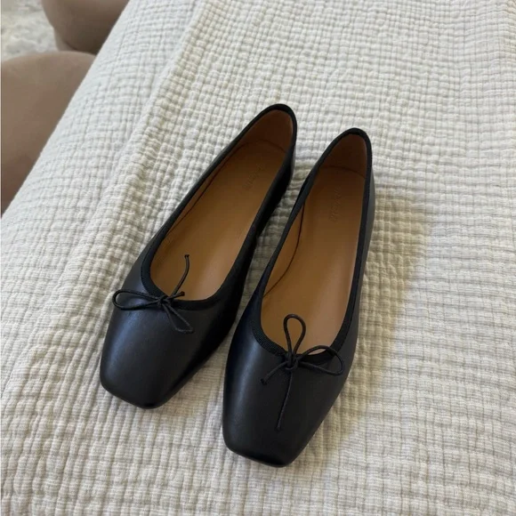 Madewell Black Square-Toe Ballet Flats with Bow - Picture 1 of 4